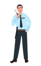 Security guard professional in uniform in a free pose holding a radio. The profession of security guard. Vector illustration of hu